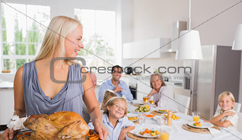 Woman looking her family