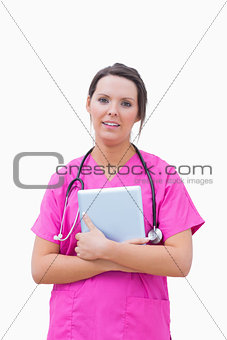 Portrait of young nurse with digital tablet