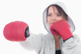 Young woman in boxing stance
