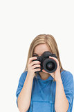 Female photographer with photographic camera
