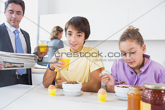 Family at breakfast time