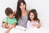 Mother and children reading storybook