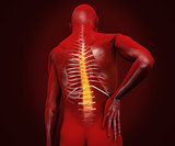 Red digital figure with highlighted back pain