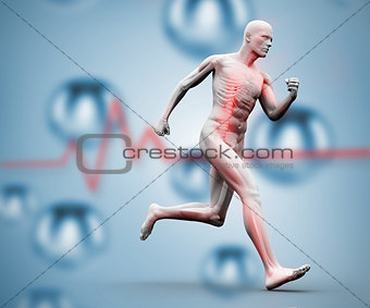 Digital skeleton running on a digital background