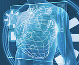 Blue digital body with heart diagram