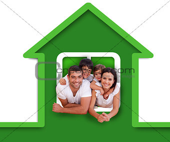 Smiling family in the green house illustration