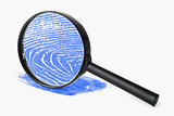 Magnifying glass with blue fingerprint