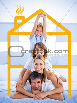 Family having fun with yellow house illustration