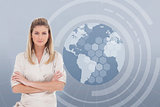 Businesswoman with a globe illustration