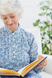 Elderly woman looking at her album