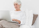 Elderly woman typing on her laptop