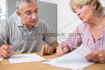 Mature couple discussing with documents