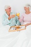 Couple having breakfast in bed