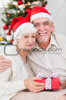 Happy couple on the couch at christmas
