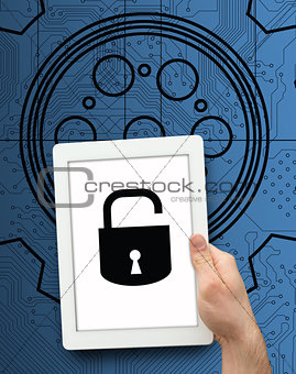 Tablet showing lock graphic