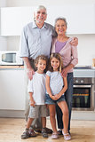 Children standing with grandparents in kitchen