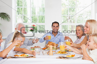 Family toasting at thanksgiving