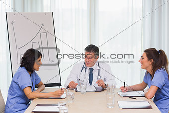 Doctor having meeting with two nurses