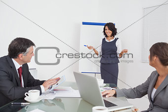 Businesswoman explaining to her colleagues