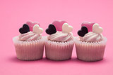Three valentines day cupcakes
