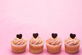Four cupcakes for valentines day