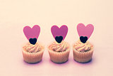 Three cupcakes for valentines day