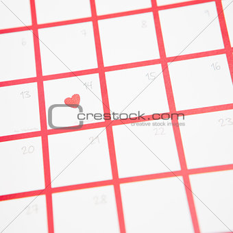 Confetti heart on valentines day on calendar