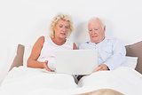 Aged couple reading or using a tablet