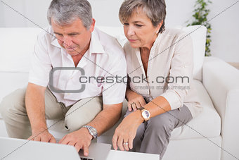 Old couple using a laptop