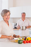Old lovers preparing food