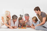 Family playing board games