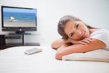 Woman relaxing in front of the television