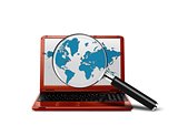 Laptop with a magnifying glass searching the internet