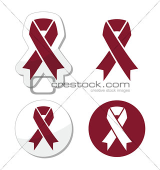 Burgundy ribbon symbol of brain aneurysm, Cesarean section, headaches