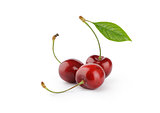 Ripe red cherry berries with leaves