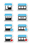 Single shop / store, supermarket vector icons set