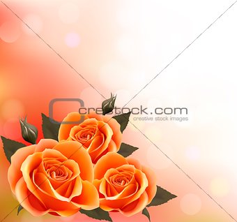 Holiday background with three beautiful flowers. Vector