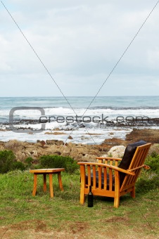 Wooden chair standing outside