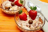 Chocolate ice-cream and strawberries