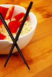 Chinese noodles with chop sticks