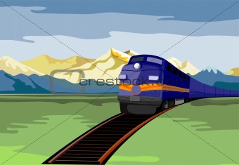 Train with mountains in the background