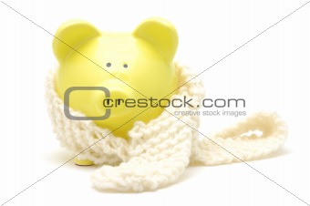 Yellow piggy bank with neckerchief