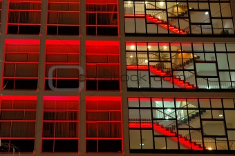 Office building in red lighting