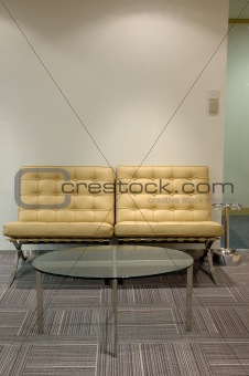 Leather sofa and glass table