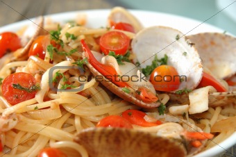 Plate of seafood pasta
