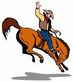 Rodeo cowboy riding a bucking bronco
