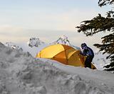 Boy And Tent On Mt. Rainier
