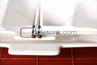 Wooden Chopsticks & White Plate