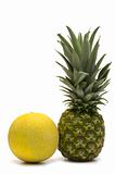fresh pineapple and melon on white background