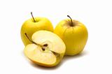 yellow apples on white background